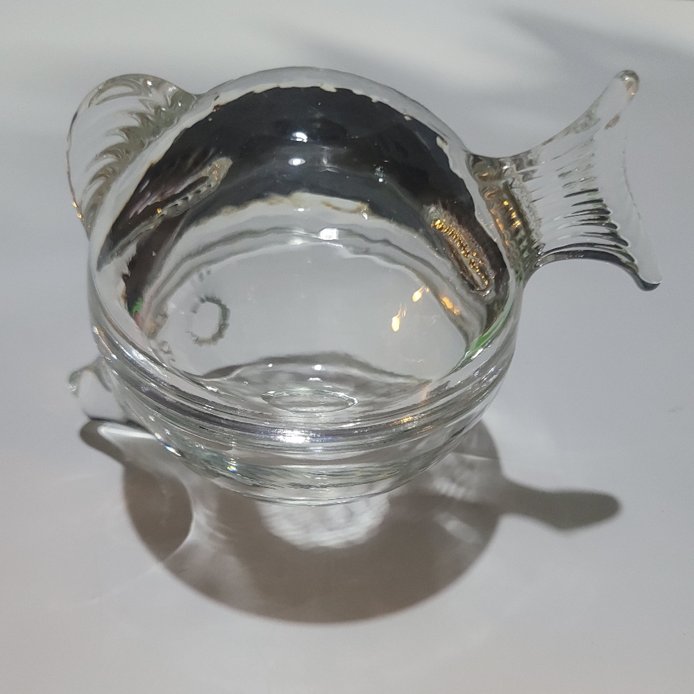 Anchor Hocking Vintage Clear Glass Blow Fish Trinket Bowl
